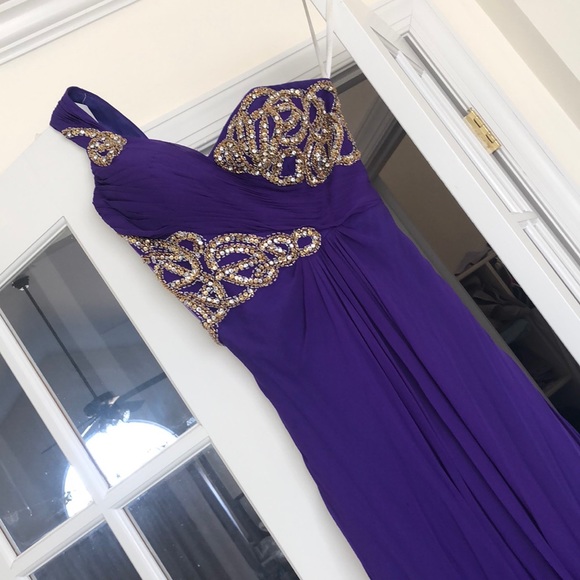 Terani Couture Purple one strap dress gold sequins - Picture 3 of 5